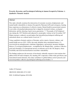 <b><i>Precarity, Recession, and Psychological Suffering in Jammu Occupied by Pakistan: A Qualitative Thematic Analysis</i></b>