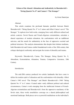 Echoes of the Absurd: Alienation and Authenticity in Shostakovich’s “String Quartet No. 8” and Camus’s “The Stranger”