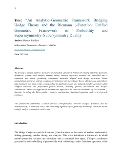 An Analytic–Geometric Framework Bridging Hodge Theory and the Riemann ζ-Function: Unified Geometric Framework of Probability and Superasymmetry–Supersymmetry Duality