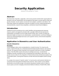 Security Application: Genetic Encoding of Traits Security Application: Genetic Encoding of Traits