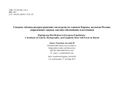 Сводная таблица распространения гаплогрупп по странам Европы, включая Россию: современные данные, научное обоснование и источники / Haplogroup Distribution in European Populations: A Synthesis of Genetic, Demographic, and Linguistic Data with Focus on Russia