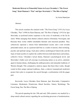Modernist Retreat to Primordial Nature in Lesya Ukrainka’s “The Forest Song,” Knut Hamsun’s “Pan” and Igor Stravinsky’s “The Rite of Spring”