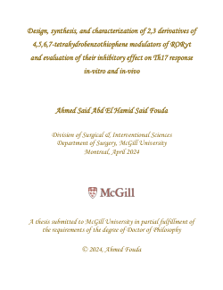 Design, Synthesis and Characterization of 2,3-Derivatives of 4,5,6,7-Tetrahydrobenzothiophene Modulators of RORγt and Evaluation of Their Inhibitory Effect on Th17 Response In Vitro and In Vivo