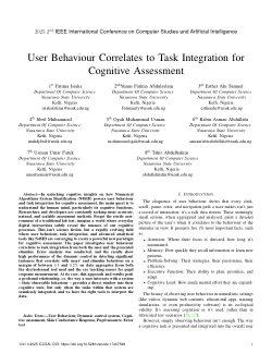 User Behaviour Correlates to Task Integration for Cognitive Assessment