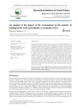An analysis of the impact of the environment on the transfer oftraining in the work environment: A systematic review