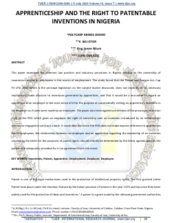 Apprenticeship And The Right To Patentable Inventions In Nigeria