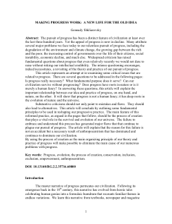 MAKING PROGRESS WORK:  A NEW LIFE FOR THE OLD IDEA