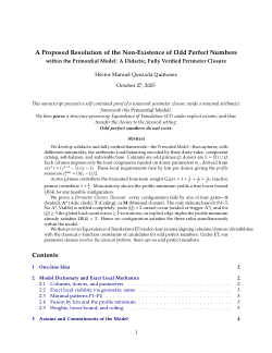 <b>A Proposed Resolution of the Non-Existence of Odd Perfect Numbers </b><sup><em>within the Primordial Model:A Didactic,Fully Verified Perimeter Closure</em></sup>