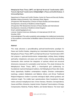 Metaphysical Peace Theory (MPT) and Spiritual Structural Transformation (SST) Universal Synthesis: Toward a Spiritual-Transformative Paradigm in Peace and Conflict Studies- Expanded