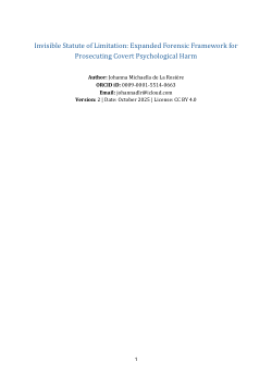 Invisible Statute of Limitation: Expanded Forensic Framework for Prosecuting Covert Psychological Harm