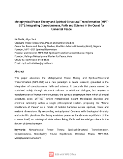 (SST)KafingaPeace Theory (MPT) and Spiritual-Structural Transformation: Integrating Consciousness, Faith and Science in the Quest of Universal Peace