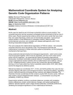 <b>Mathematical Coordinate System for Analyzing Genetic Code Organization Patterns</b>