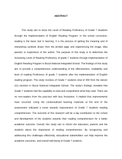 INCREASING THE LEVEL OF READING PROFICIENCY OF GRADE 7 STUDENTS THROUGH THE IMPLEMENTATION OF ENGLISH READING PROGRAM