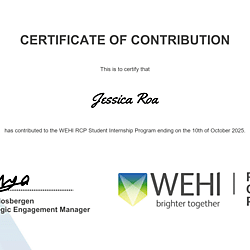 <sub>Certificates of Completion and Contribution for Semester 2 2025 WEHI RCP Student Internship Program</sub>