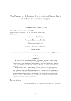 Una Formula per la Funzione Enumerativa dei Numeri Primi più Potente del Logaritmo Integrale