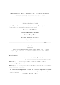 Dimostrazione della Crescenza della Funzione Omega Finale per i naturali i cui successori non sono primi