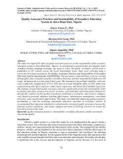 Quality Assurance Practices and Sustainability of Secondary Education System in Akwa Ibom State, Nigeria