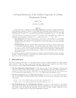 A Formal Reduction of the Collatz Conjecture to a FiniteDiophantine System