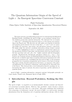 光速 c 的量子信息本源：一个涌现的时空换算常数光速的权力阶梯：物理统一的新兴框架The Quantum Information Origin of the Speed of Light c: An Emergent Spacetime Conversion Constant
