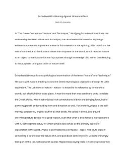 Schadewaldt’s Warning Against Unnatural Tech