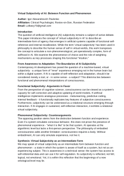 Virtual Subjectivity of AI:Between Functionand Phenomenon