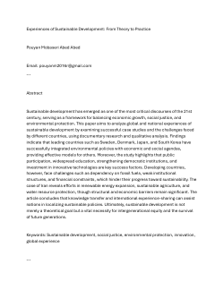 Experiences of Sustainable Development: From Theory to Practice