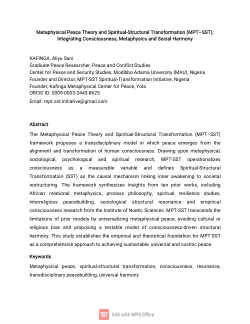 Kafinga Metaphysical Peace Theory and Spiritual-Structural Transformation (MPT-SST) Universal Synthesis