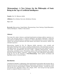<b>Metasonology: A New Science for the Philosophy of Sonic Being in the Age of Artificial Intelligence</b>