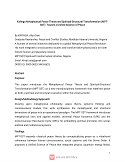 Kafinga Metaphysical Peace Theory and Spiritual-Structural Transformation (MPT-SST):Toward A Unified Science of Peace