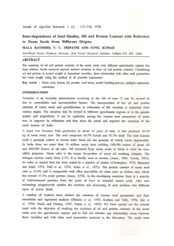 Inter-dependence of seed quality, oil and protein content with reference to neem seeds from different origins