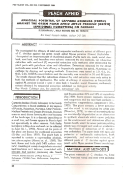 Aphicidal potential of Capparis decidua (Forsk.) against the green peach aphid Mysus persicae (Green) (Aphididae: Homoptera) on cabbage