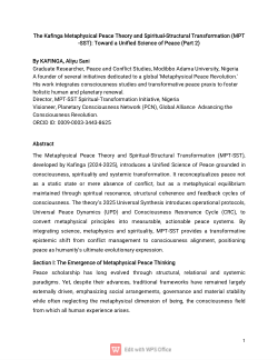 The Kafinga Metaphysical Peace Theory and Spiritual-Structural Transformation (MPT-SST): Toward a Unified Science of Peace - Part 2