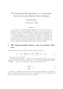The Schwarzschild Singularity as a CoordinateInversion Across Einstein–Rosen Bridges