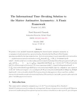 The Informational Time–Breaking Solution to the Matter–Antimatter Asymmetry: A Fionic