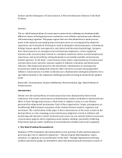 Instinct and the Emergence of Consciousness: A Neuroevolutionary Solution to the Hard Problem