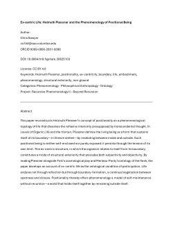 Ex-centric Life: Helmuth Plessner and the Phenomenology of Positional Being