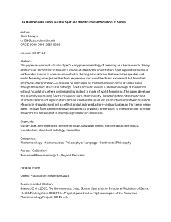 The Hermeneutic Loop: Gustav Špet and the Structural Mediation of Sense