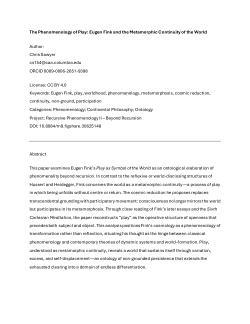 The Phenomenology of Play: Eugen Fink and the Metamorphic Continuity of the World