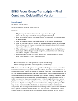 Building breastfeeding knowledgeable health systems: Focus groups with physician leaders -- BKHS Focus Group Deidentified Transcripts