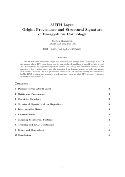AUTH Layer: Origin, Provenance and Structural Signature of Energy-Flow Cosmology