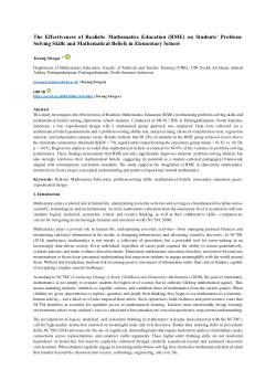<b>The Effectiveness of Realistic Mathematics Education (RME) on Students’ Problem-Solving Skills and Mathematical Beliefs in Elementary School</b>