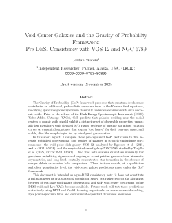 Void-Center Galaxies and the Gravity of Probability  Framework:  Pre-DESI Consistency with VGS 12 and NGC 6789
