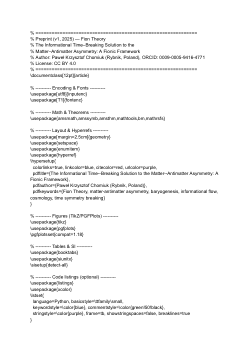 The Informational Time–Breaking Solution to the Matter–Antimatter Asymmetry: A Fionic