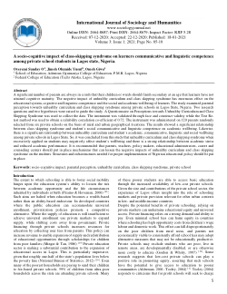 A socio-cognitive impact of class-skipping syndrome on learners communicative and linguistic competence among private school students in Lagos state, Nigeria.