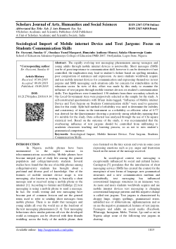 Sociological Import of Mobile internet Device and Text Jargons: Focus on Students Communication Skills