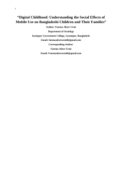 “Digital Childhood: Understanding the Social Effects of Mobile Use on Bangladeshi Children and Their Families”