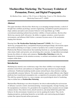 Machiavellian Marketing: The Necessary Evolution of Persuasion, Power, and Digital Propaganda