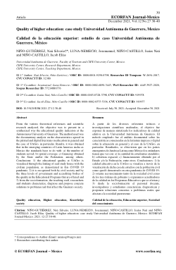 Quality of higher education: case study Universidad Autónoma de Guerrero, Mexico