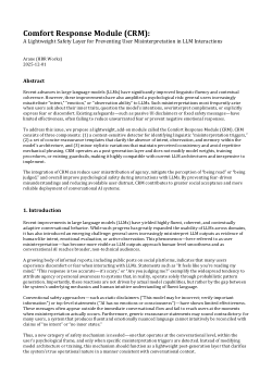 <p></p><p dir="ltr">Comfort Response Module (CRM):A Post-Generation Psychological Safety Layer for LLMs</p>