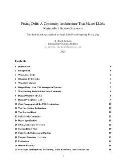 Fixing Drift: A Continuity Architecture That Makes LLMs Remember Across Sessions